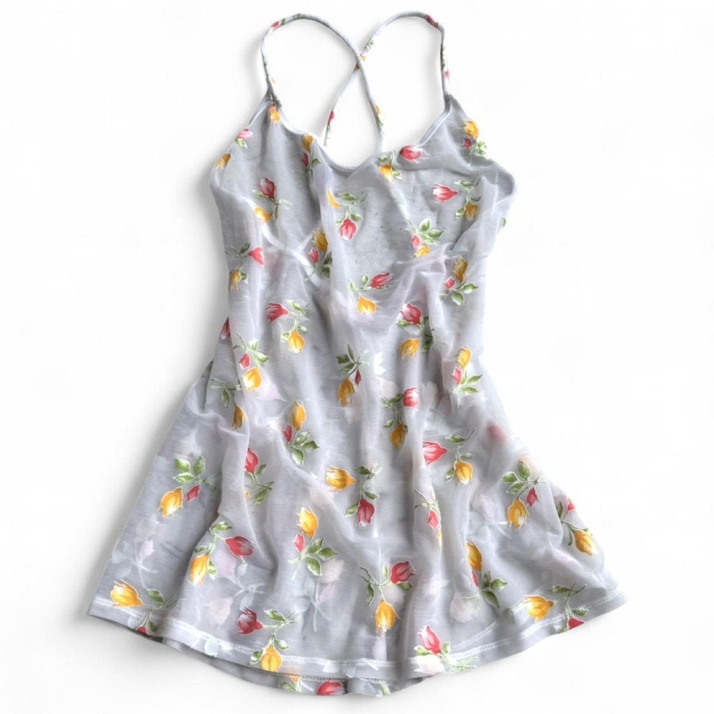 Vintage Y2K White Floral Victoria's Secret Mesh Slip Top Dress Medium